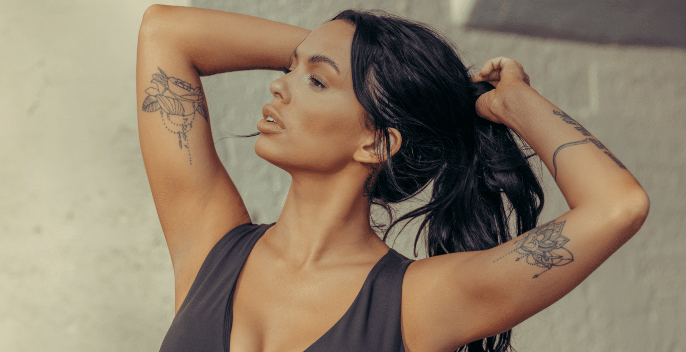 Model in a black top